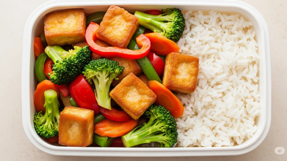 Tumis Tahu Sayuran dengan Nasi