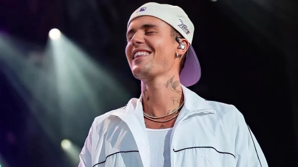 Ilustrasi vektor flat modern gaya bersih minimalis subjek lagu Justin Bieber dengan elemen ikon musik dan mikrofon