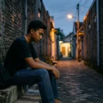 Seseorang duduk di tangga luar menatap ke depan sebagai gambaran kata-kata motivasi untuk bangkit dari kegagalan