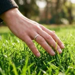 Ilustrasi touch grass artinya — tangan menyentuh rumput hijau sebagai simbol kembali ke dunia nyata