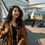 Seorang perempuan turun dari pesawat untuk pertama kalinya menggambarkan makna first experience artinya pengalaman pertama