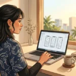 Ilustrasi seseorang mengetik di laptop menggambarkan makna follow up artinya menindaklanjuti