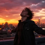 Seorang pria berdiri bebas di rooftop menggambarkan makna madman artinya intensitas emosi yang melampaui batas
