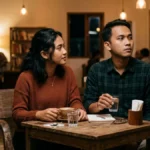 Ilustrasi second choice artinya — dua orang duduk bersama tapi satu menatap ke arah lain, menggambarkan perasaan tidak menjadi prioritas