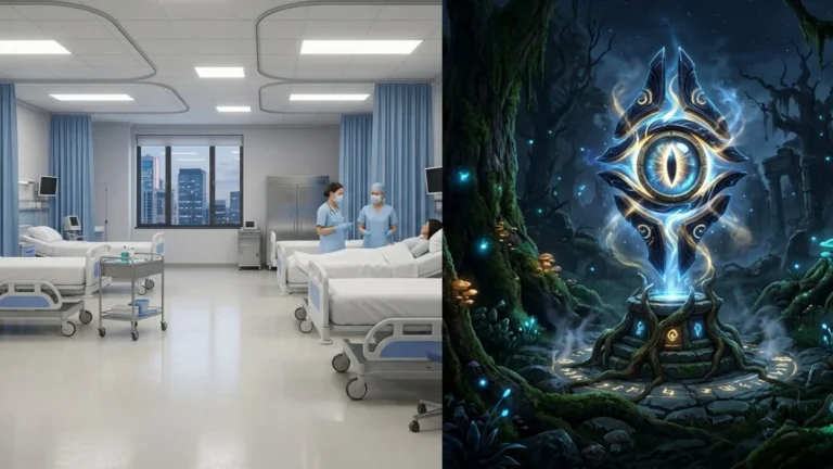 Ilustrasi dualisme makna warded artinya dalam konteks rumah sakit medis dan istilah mata-mata di dalam game