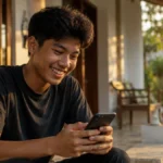 FR artinya menegaskan kesungguhan sebuah pernyataan, digambarkan lewat remaja yang tertawa membaca pesan di ponsel