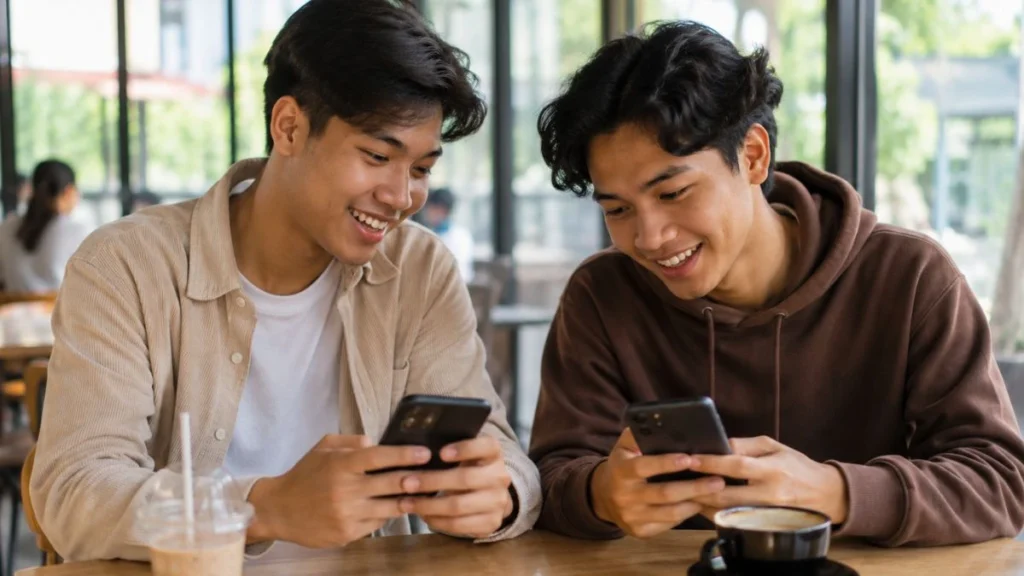 HBU artinya menanyakan balik kabar lawan bicara, digambarkan lewat dua teman yang sedang chattingan santai