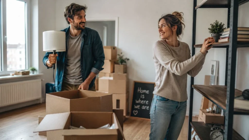 asangan muda memindahkan barang ke apartemen baru bersama menggambarkan makna living together artinya tinggal bersama