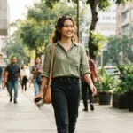Next artinya sikap move on dan melangkah maju, digambarkan lewat perempuan muda yang berjalan percaya diri di trotoar kota