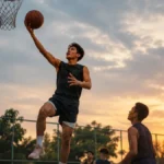 On fire artinya semangat dan performa luar biasa, digambarkan lewat pemuda yang bermain basket penuh semangat