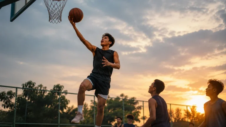 On fire artinya semangat dan performa luar biasa, digambarkan lewat pemuda yang bermain basket penuh semangat