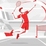 Pebulu tangkis muda melakukan smash di turnamen internasional