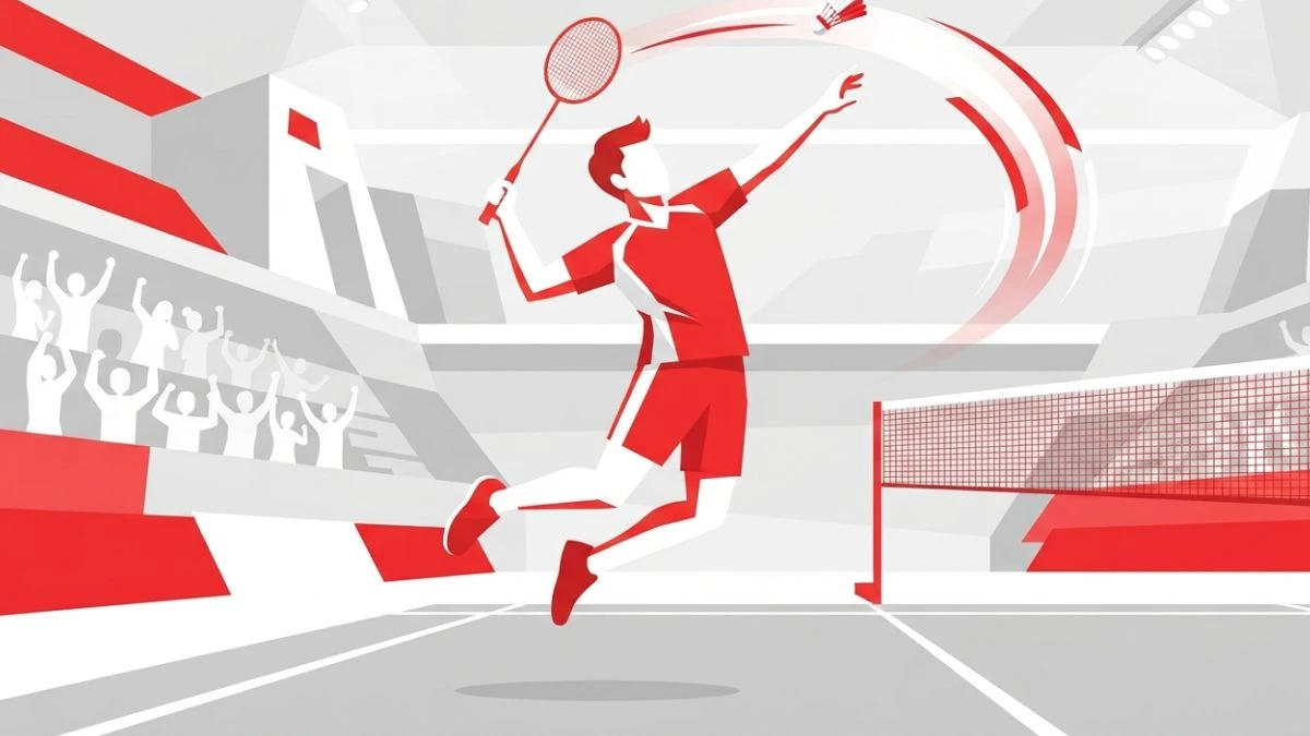 Pebulu tangkis muda melakukan smash di turnamen internasional