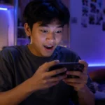 Simp artinya seseorang yang terlalu mengidolakan orang lain, digambarkan lewat remaja yang terpukau menatap layar ponsel