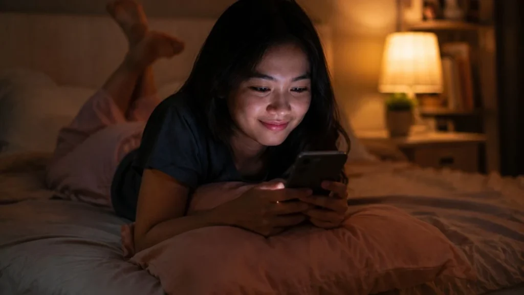 WYD artinya menanyakan kegiatan seseorang lewat chat, digambarkan lewat remaja yang santai membalas pesan di kasur